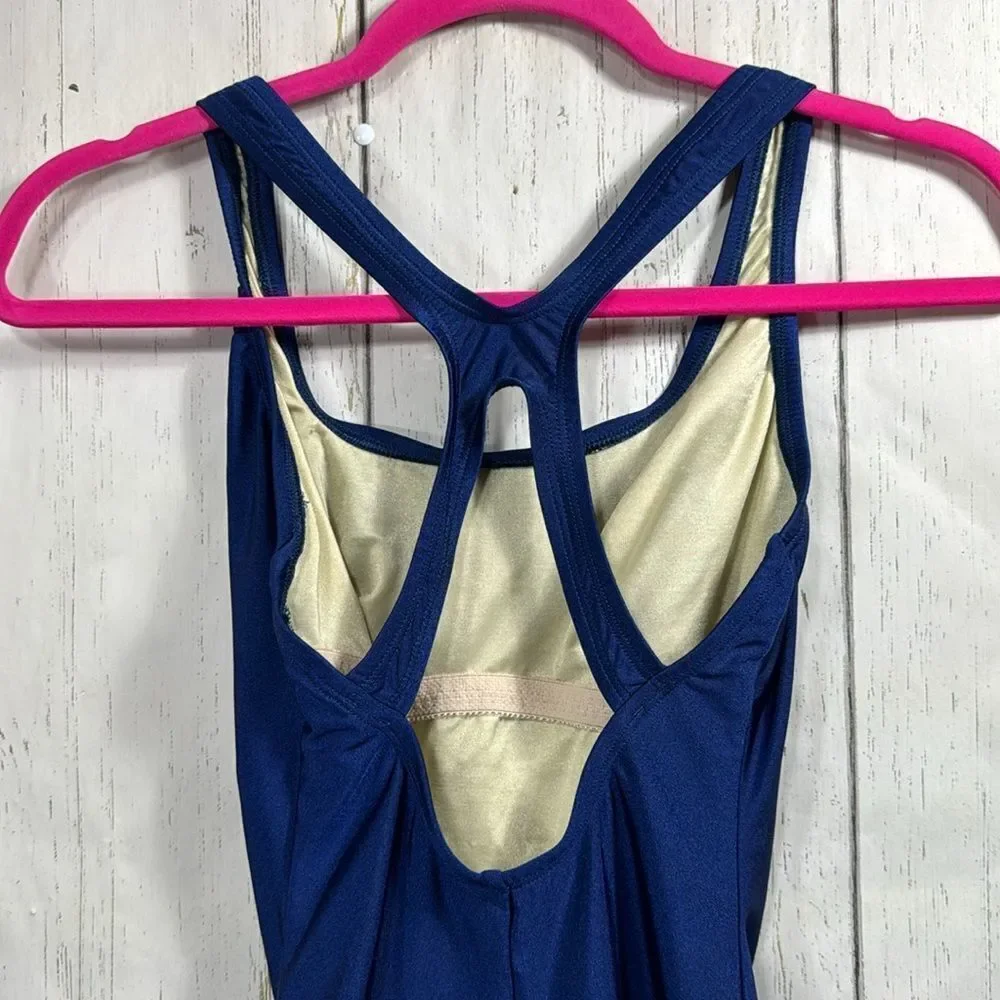 Speedo Womens One Piece Racerback Athletic Swim Solid Blue Swimsuit